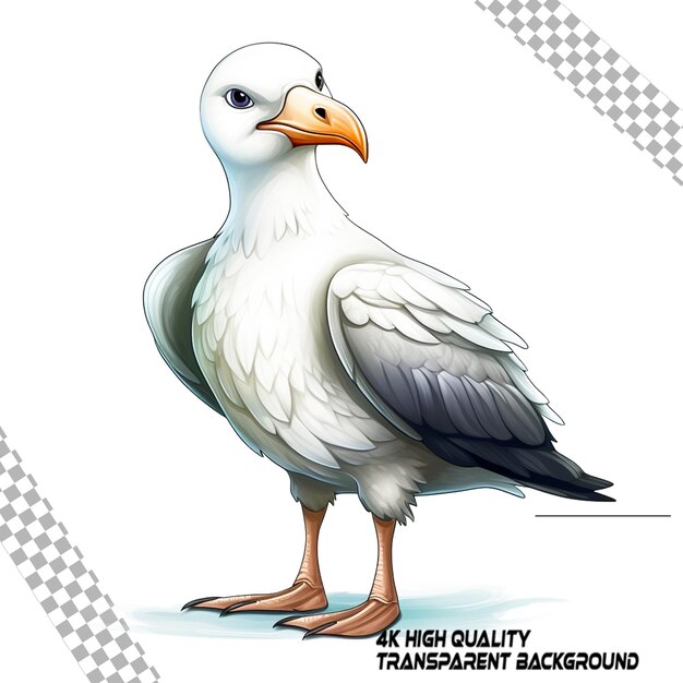 PSD funny cute albatross cartoon without any object on transparent background