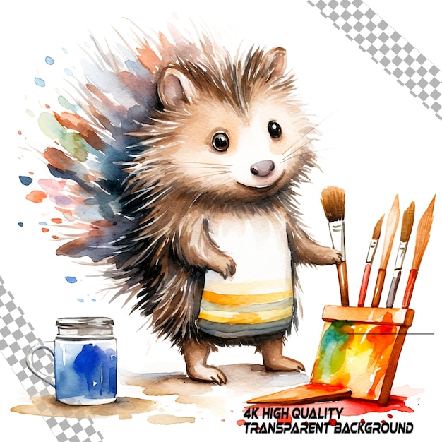 Funny cute porcupine cartoon without any object with transparent background