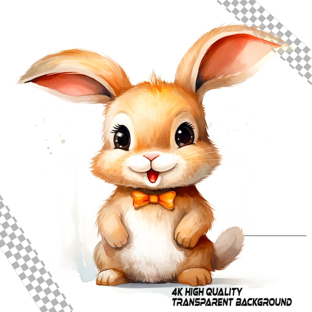 Funny cute rabbit cartoon without any object on transparent background