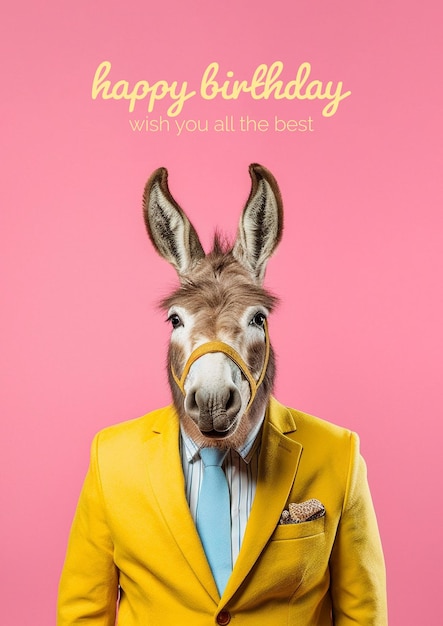 PSD poster di cartolina di buon compleanno con asino divertente psd