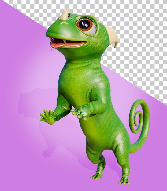 PSD funny dragon or dinosaur character reptilian character in search of something delicious 3d render