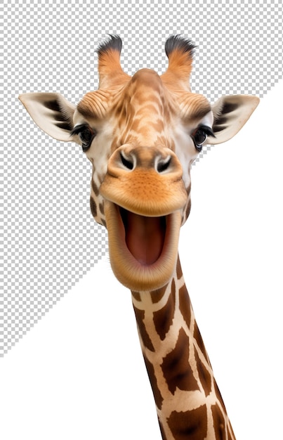 PSD funny face expression of a giraffe isolated