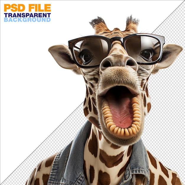 PSD funny giraffe taking a selfie on transparent background