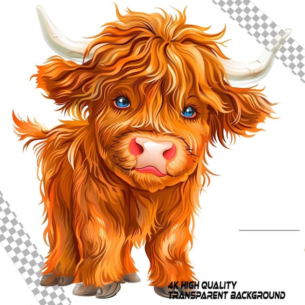 PSD funny highland cow clipart on transparent background