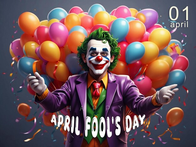 PSD funny jocker with ballons illustration april fools day image