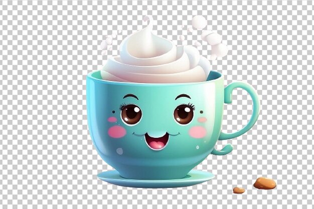 PSD divertente tazza di caffè caldo e tè in stile kawaii