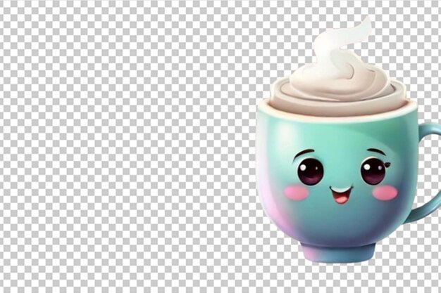 PSD funny kawaii style hot coffee and tea cup