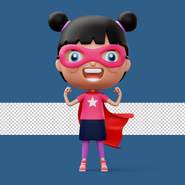 PSD funny little power superhero child in a hero clothes hero kid concept 3d rendering