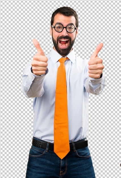 PSD funny man with glasses with thumb up