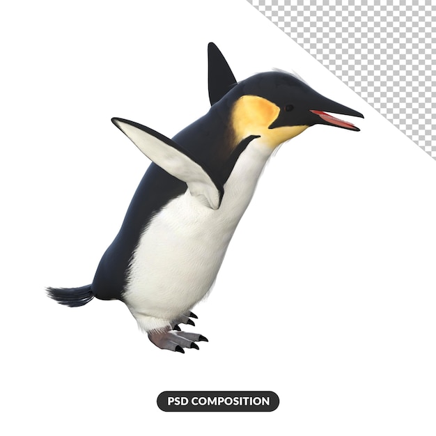 PSD funny penguin 3d render illustration.