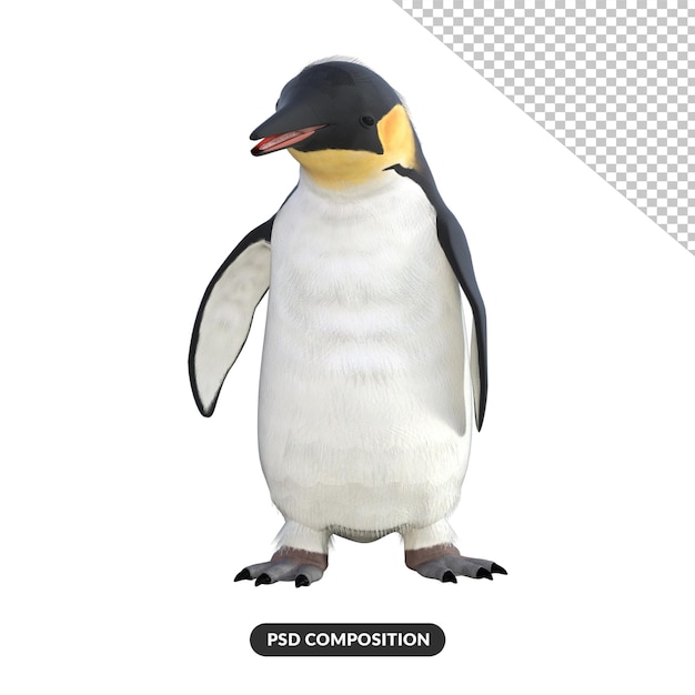 PSD funny penguin 3d render illustration.