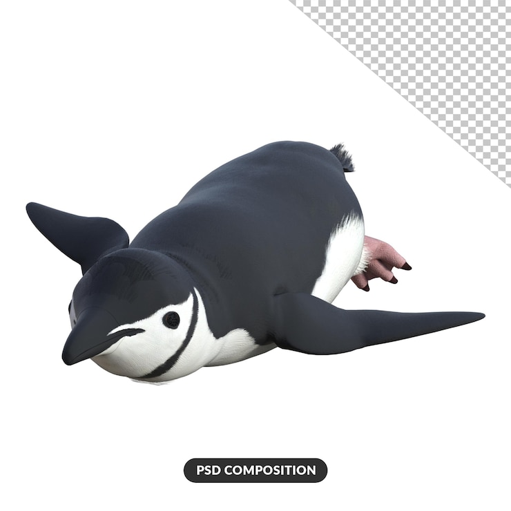 PSD funny penguin 3d render illustration.