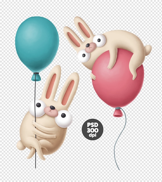 PSD funny rabbits with air balloons