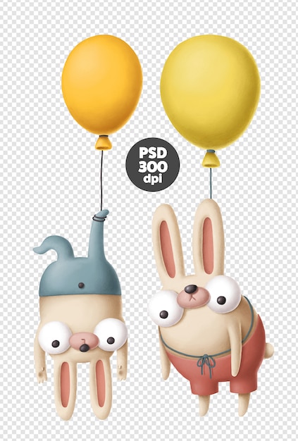 PSD funny rabbits with air balloons