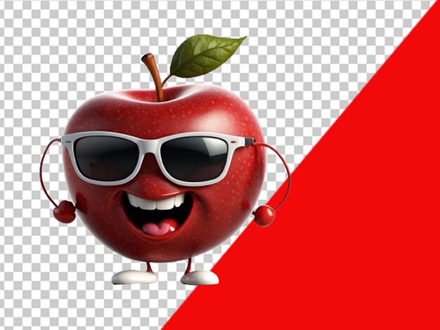 PSD a funny red cartoon apple wearing sunglasses