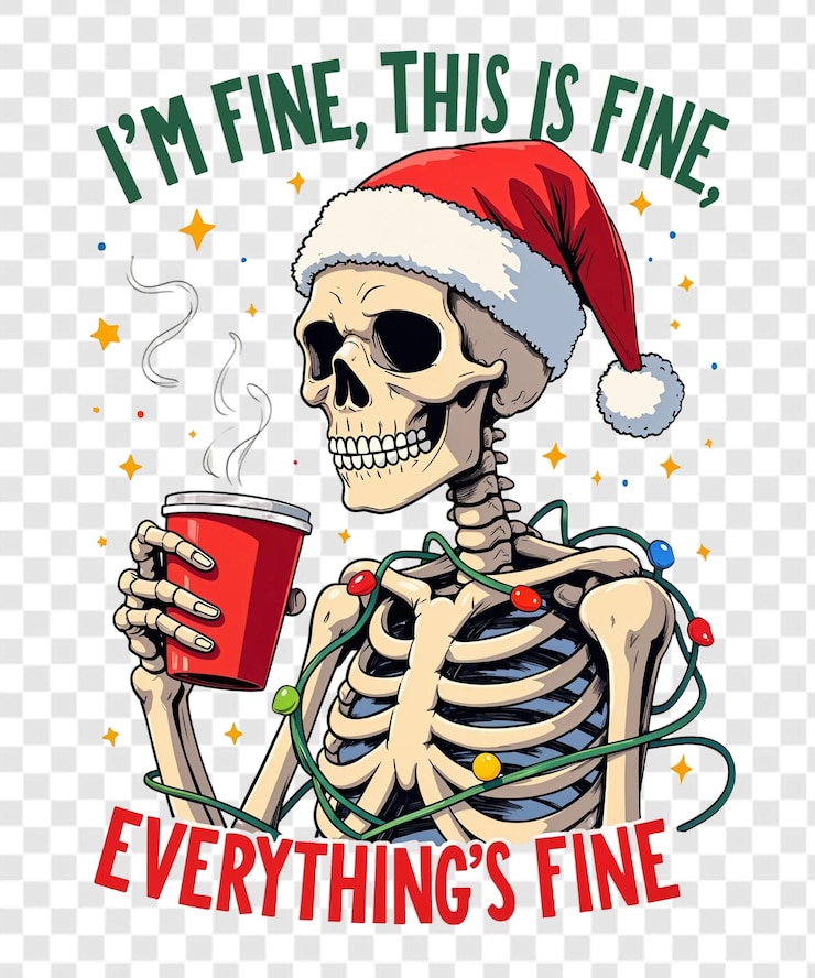 PSD funny skeleton christmas everythings fine png design