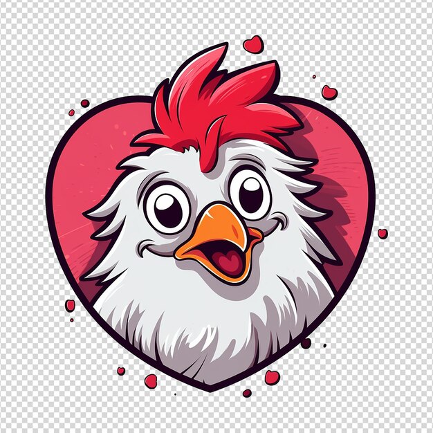 PSD funny smail cute chicken valentine day line drawing art isolated on transparent background