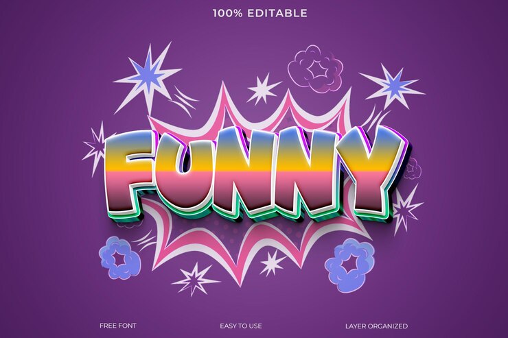 PSD funny text effect font editable typography 3d text style