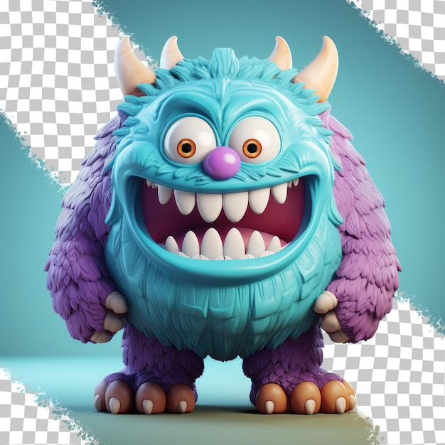 PSD funny unique fantasy monster in 3d color grunge character sticker isolated on transparent background