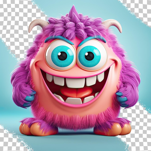 PSD funny unique fantasy monster design element in 3d with attractive emoticon expression isolated on a transparent background