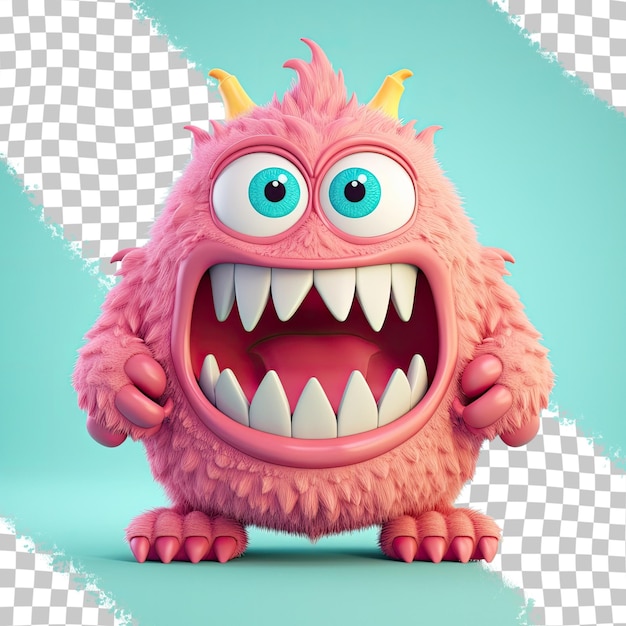 PSD funny unique fantasy monster design element in 3d with attractive emoticon expression isolated on a transparent background