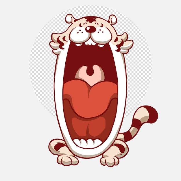 PSD funny white tiger roaring cartoon animal cub kawaii mascot