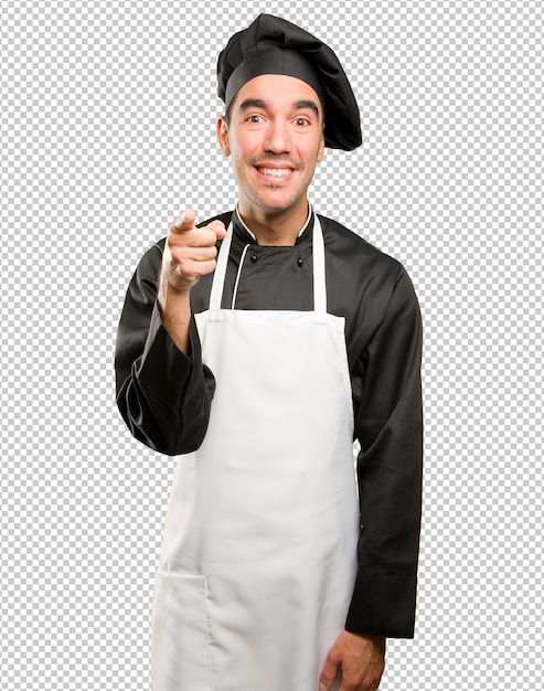 PSD funny young chef laughing at you