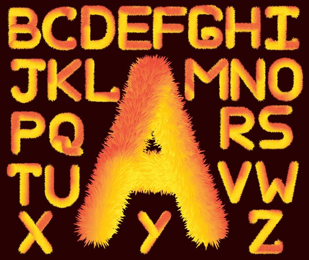 PSD fur alphabets yellow red fire bright colors