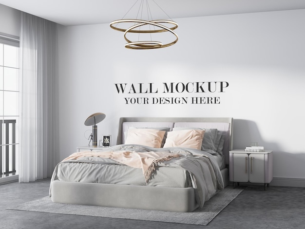 furnished contemporary bedroom wall mockup