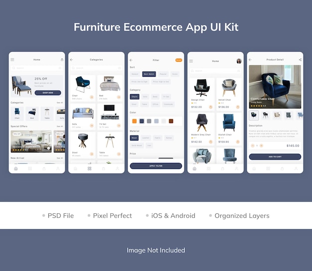 Kit dell'interfaccia utente dell'app per l'e-commerce di mobili