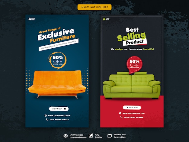 PSD modello di storie di instagram di mobili