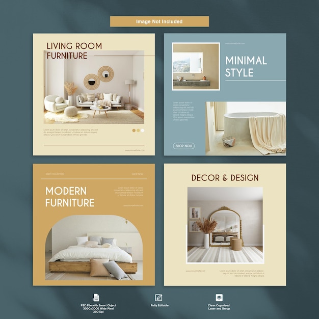 furniture minimalist modern instagram post design template set bundle premium