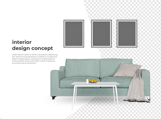 PSD furniture mockup in 3d rendering design