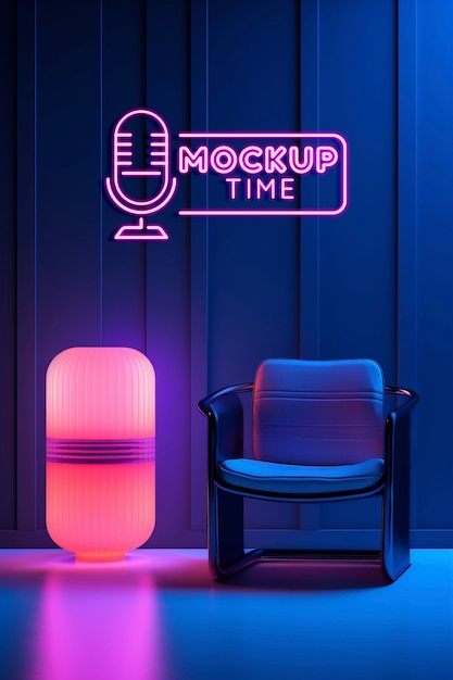 Furniture in neon light mockup