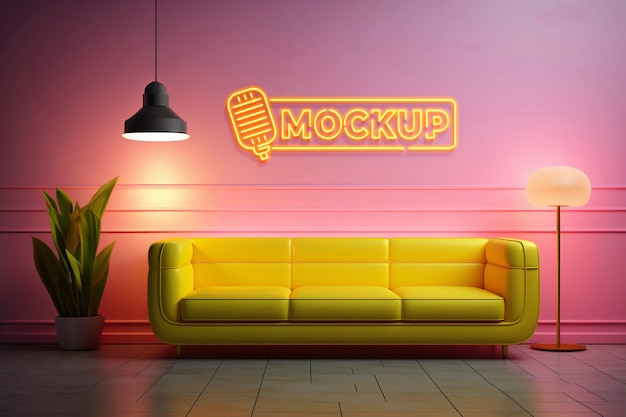 Furniture in neon light mockup