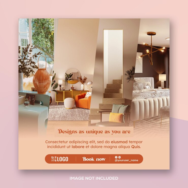 PSD furniture psd poster home interior flyer with square photo social media banner or post