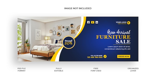 PSD furniture sale facebook cover post and web banner template design premium psd