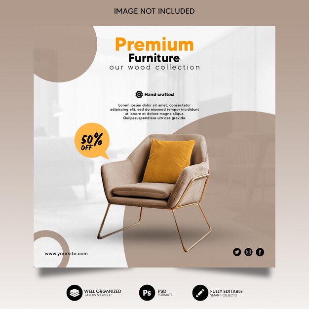 PSD Пост в instagram о продаже мебели и шаблон в социальных сетях
