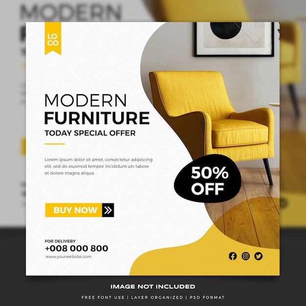 Furniture sale instagram post and social media template premium psd