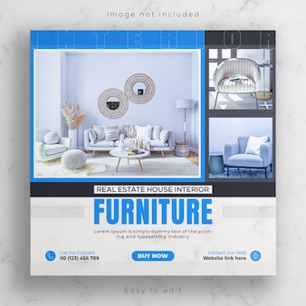 Social media di vendita di mobili banner o volantino quadrato e modello di post instagram per interni di casa design