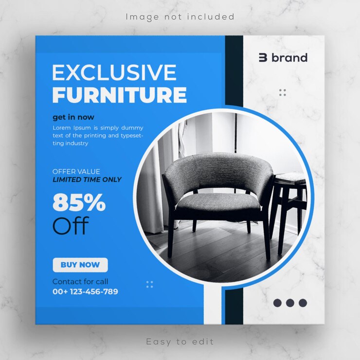 PSD furniture sale social media banner or square flyer and house interior instagram post template design