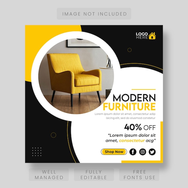 Furniture sale social media and instagram post template banner or flyer