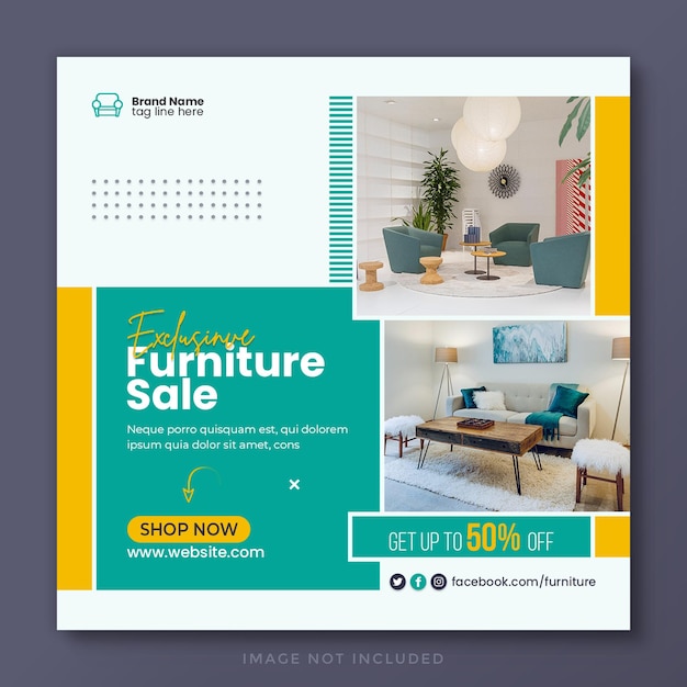 Furniture sale social media post and web banner template