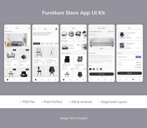 Комплект пользовательского интерфейса приложения для мебельного магазина