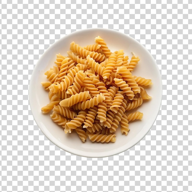 Fusilli pasta in a plate isolated on a transparent background