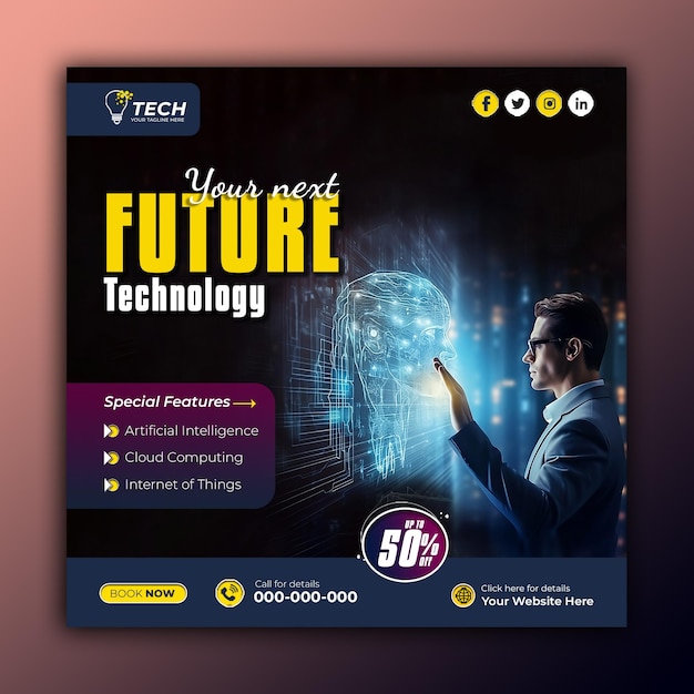 PSD future artificial intelligence social media post square banner templates ai generated