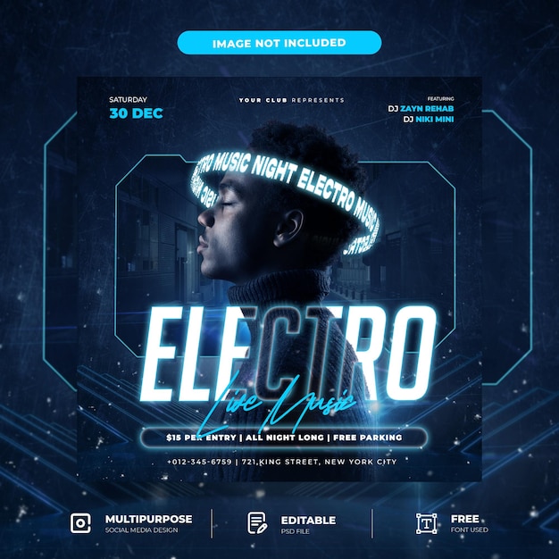 PSD future party social media post template with text effect