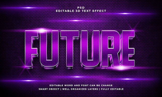 Future purple 3d editable psd text effect style with background