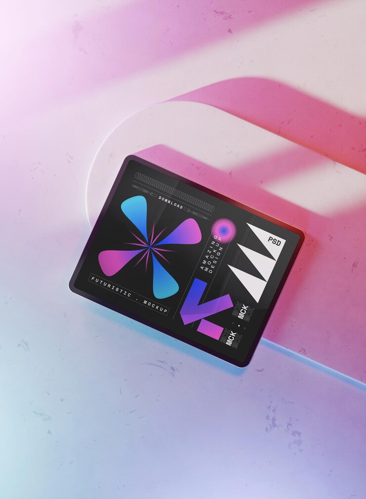 PSD futuristic 3d ipad mockup sleek display showcase