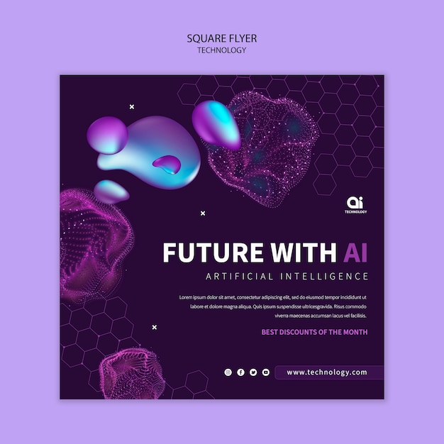 PSD futuristic ai tech square flyer template